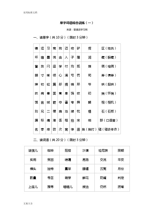 普通话水平测试(等级考试)用练习材料——普通话字词资料