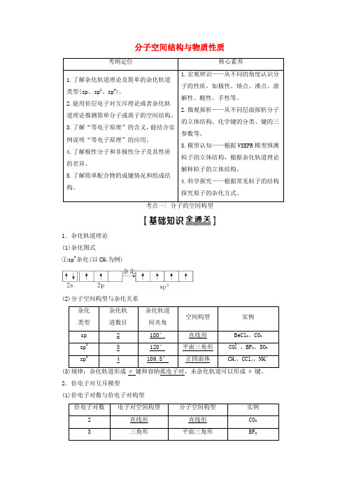 高考化学一轮复习第2部分物质结构与性质第3单元分子空间结构与物质性质教案苏教版选修