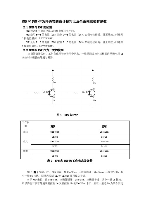 NPN和PNP作为开关管的设计技巧以及全系列三极管参数