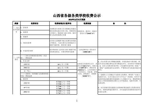 山西省各级各类学校收费公示