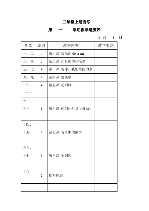 新人教版小学三年级音乐上册全册教案