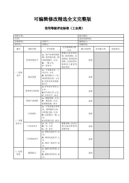 新客户信用等级评定标准可修改全文