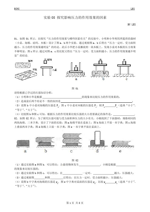 初中物理总复习实验专题实验08探究影响压力的作用效果的因素