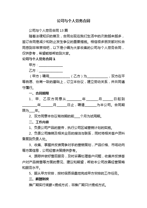 公司与个人劳务合同13篇