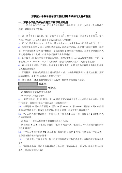 苏教版小学数学五年级下册应用题专项练习及解析答案