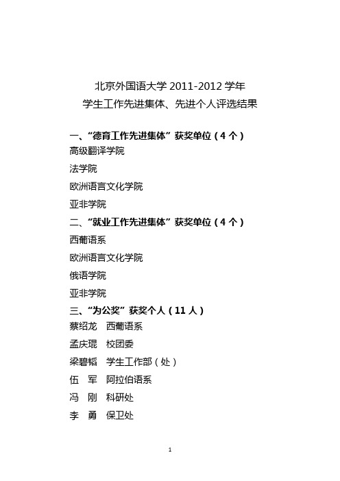 2011-2012学年学生工作先进集体、先进个人评选结果 - 【给校领导的汇报】