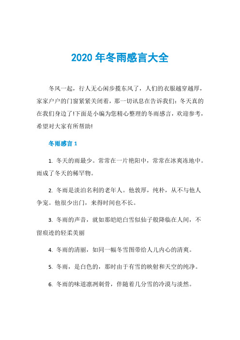 2020年冬雨感言大全