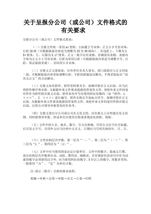 关于呈报分公司(或公司)文件格式的有关要求