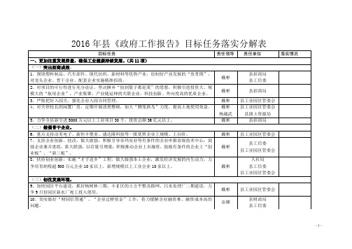 2016年县《政府工作报告》目标任务落实分解表资料