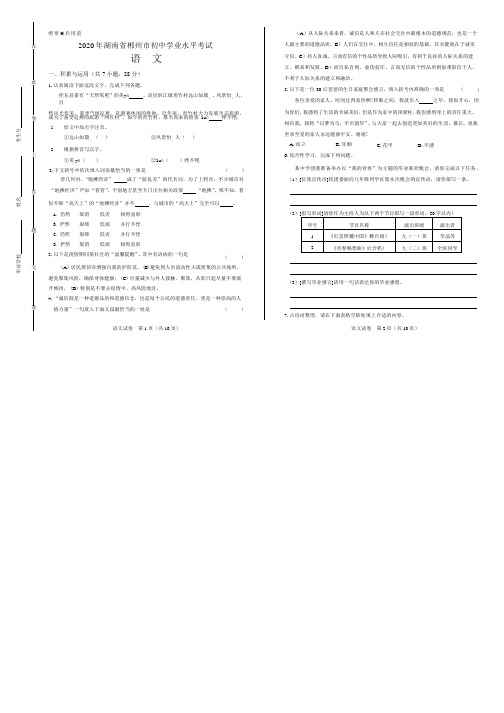 2020年湖南省郴州中考语文试卷附真卷答案解析