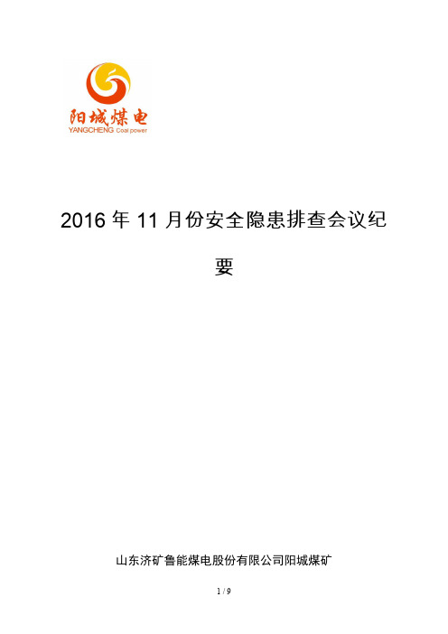 2016年11月份安全隐患排查会议纪要