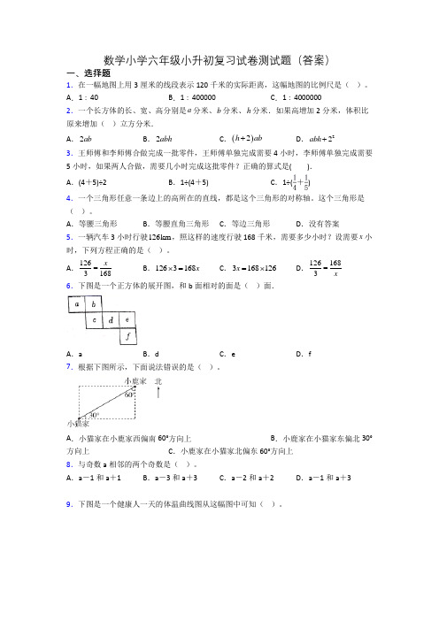 数学小学六年级小升初复习试卷测试题(答案)