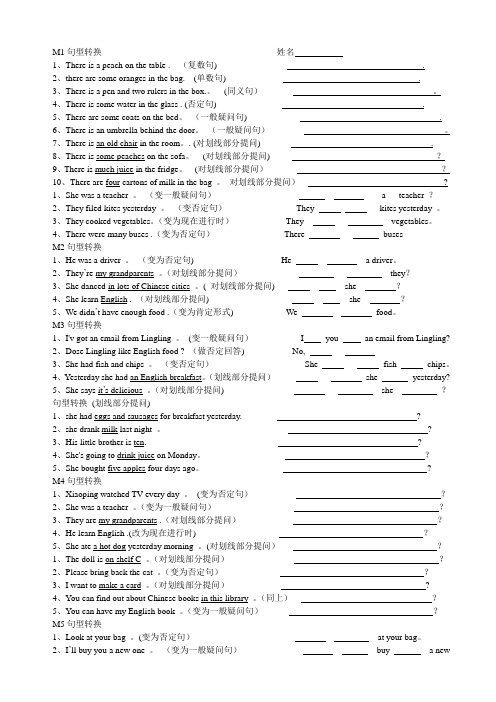 五年级英语句型转换专项练习