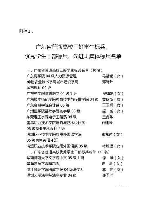 广东省普通高校三好学生标兵