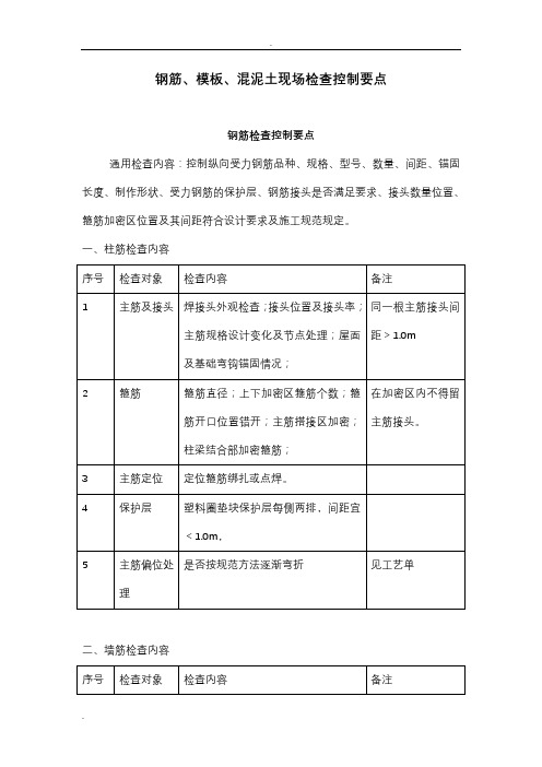 钢筋、模板、混泥土现场检查要点