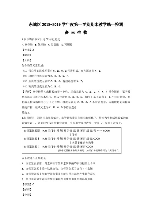 北京市东城区2019届高三上学期期末考试生物试卷Word版含解析