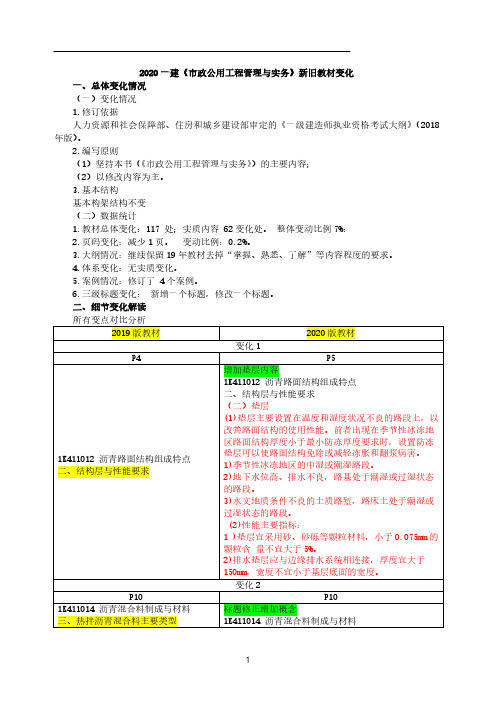 2020一建市政教材与以前对比分析