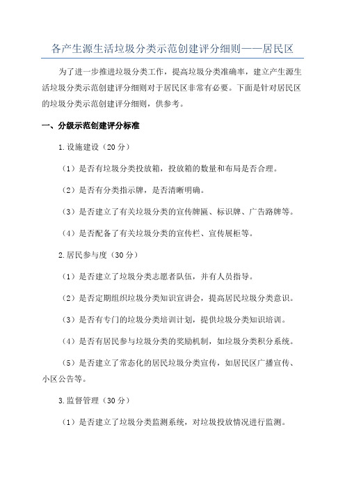 各产生源生活垃圾分类示范创建评分细则——居民区