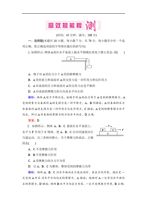 2013届高考物理一轮复习优化探究(模块达标检测+高效知能检测)人教-必修1-第2章-第3单元