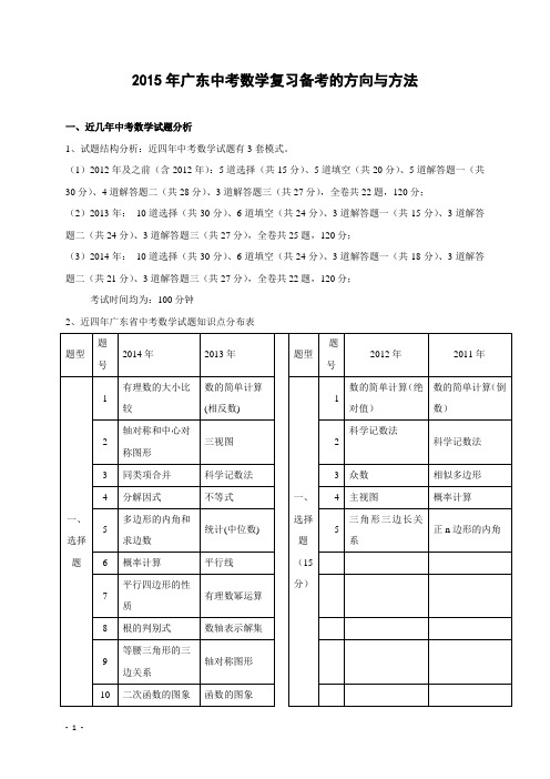 2015年广东中考数学复习备考的方向与方法