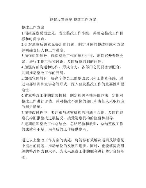 巡察反馈意见 整改工作方案