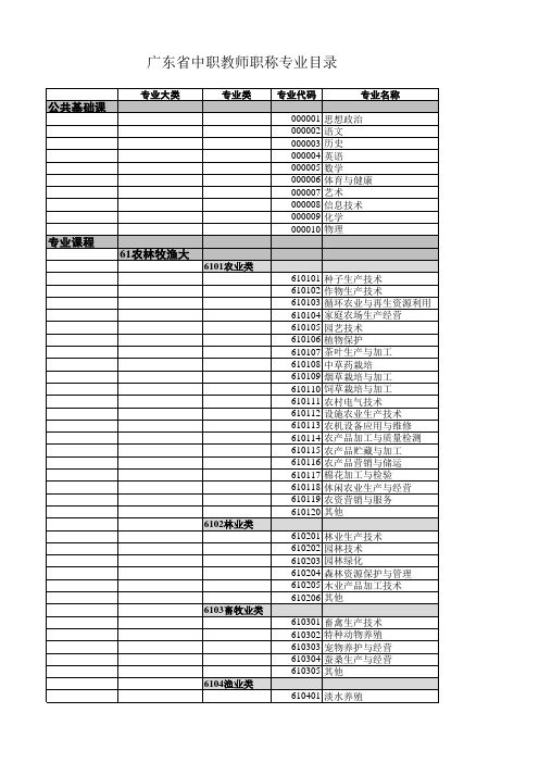 广东省中职教师职称专业目录