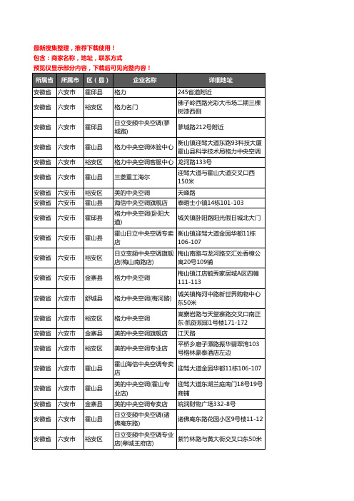 新版安徽省六安市中央空调企业公司商家户名录单联系方式地址大全68家