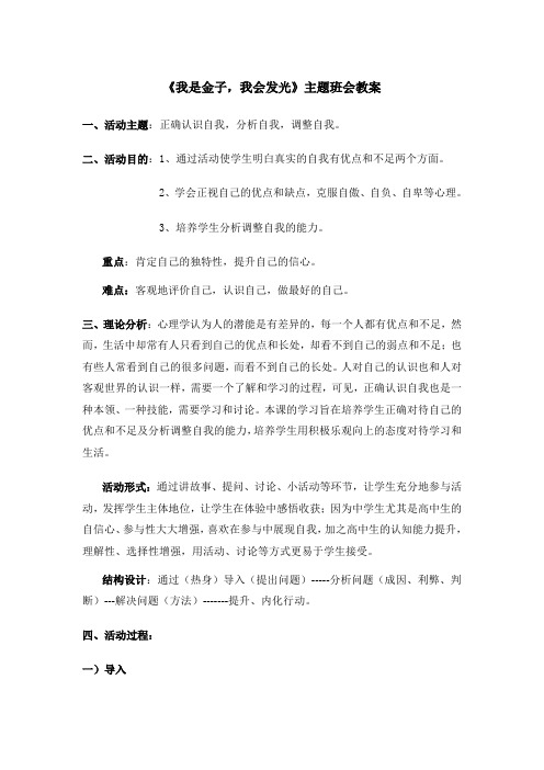 《我是金子,我会发光》主题班会教案