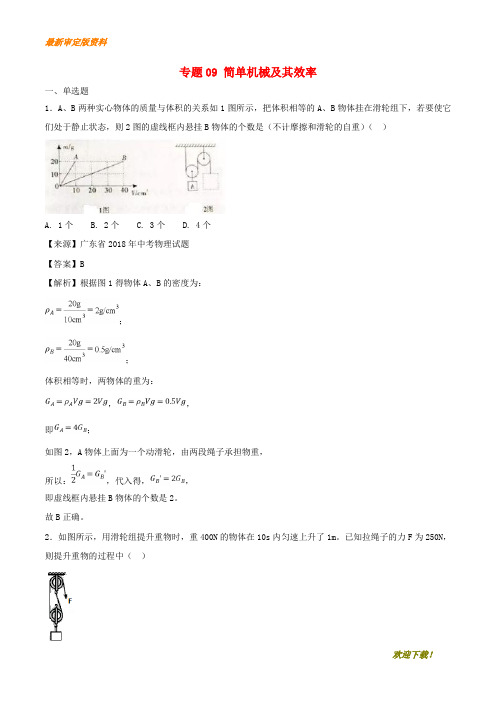 【名师推荐资料】2020年中考物理试题分项版解析汇编(第03期)专题09 简单机械及其效率(含解析)(精品)