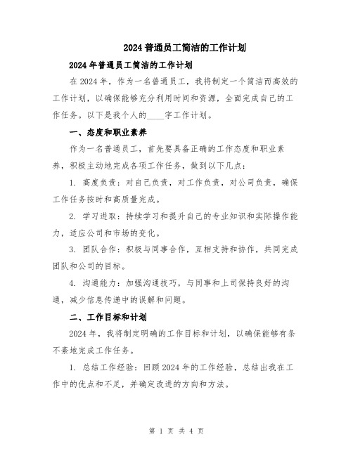 2024普通员工简洁的工作计划