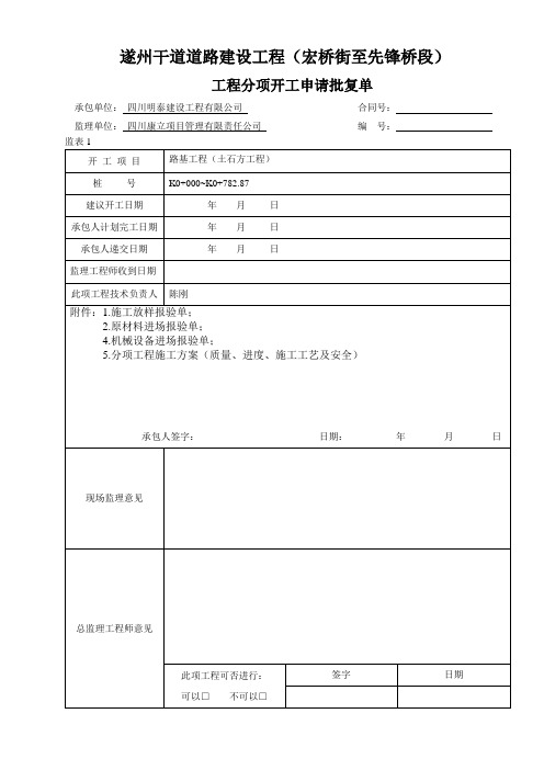 工程分项开工申请批复单1