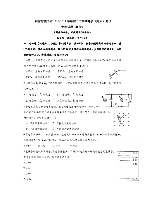 河南省濮阳市2016-2017学年高二下学期升级(期末)考试物理试题(B卷)-含答案