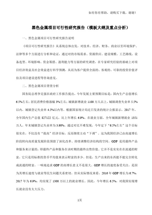 黑色金属项目可行性研究报告模板大纲及重点分析