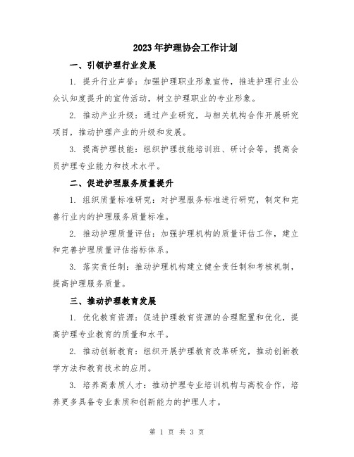 2023年护理协会工作计划