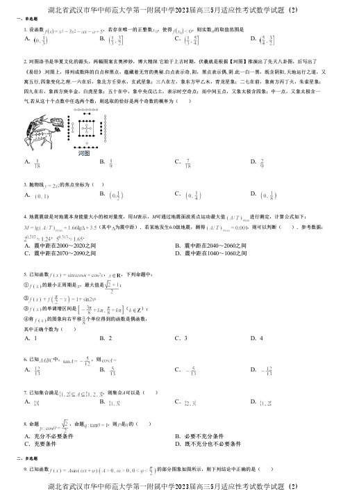 湖北省武汉市华中师范大学第一附属中学2023届高三5月适应性考试数学试题 (2)