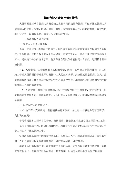 劳动力投入计划及保证措施