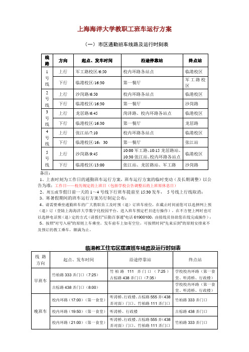 上海海洋大学教职工班车运行方案-上海海洋大学后勤服务中心