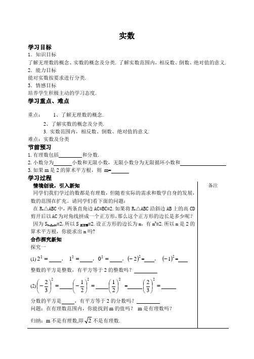 冀教版初中数学八年级上册  14.3  实数  学案 