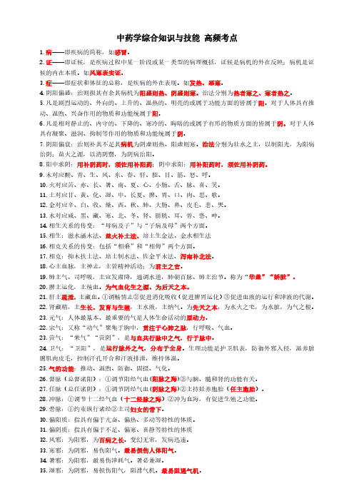 执业药师最新考试重点中药学综合知识与技能 高频考点