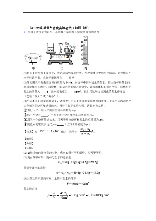 【精选】质量与密度实验达标检测(Word版 含解析)