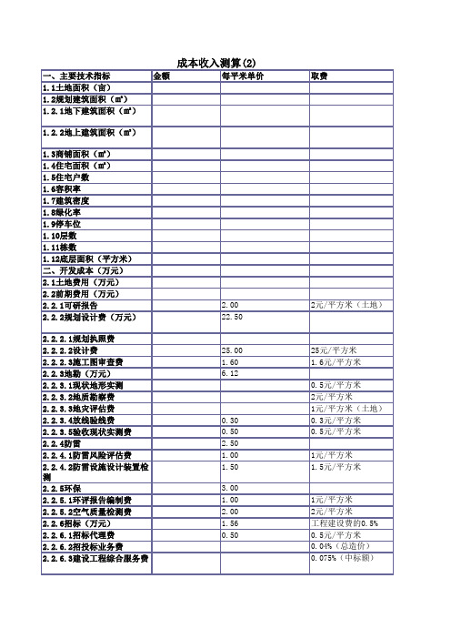 详细的成本计算见成本收入表