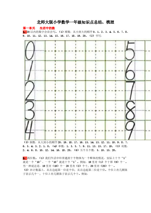 2022北师大版小学数学一年级知识点总结、梳理