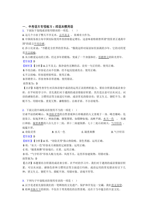 部编初中中考语文成语及惯用语练习含答案(Word版)