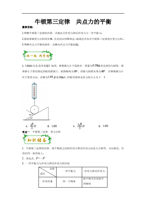 牛顿第三定律 共点力的平衡(原卷版)—2025年高考物理一轮复习