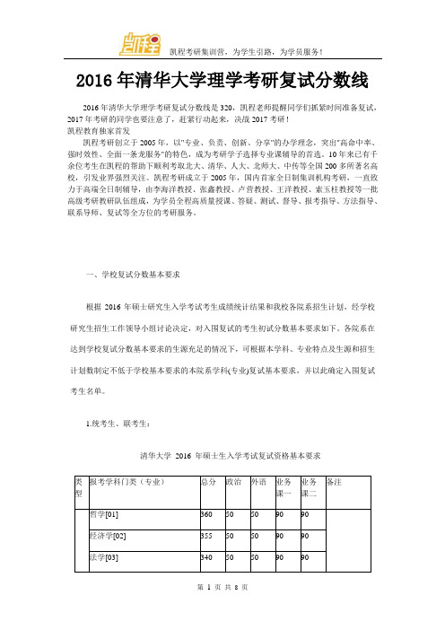 2016年清华大学理学考研复试分数线