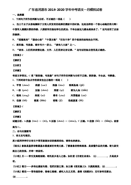 广东省河源市2019-2020学年中考语文一月模拟试卷含解析