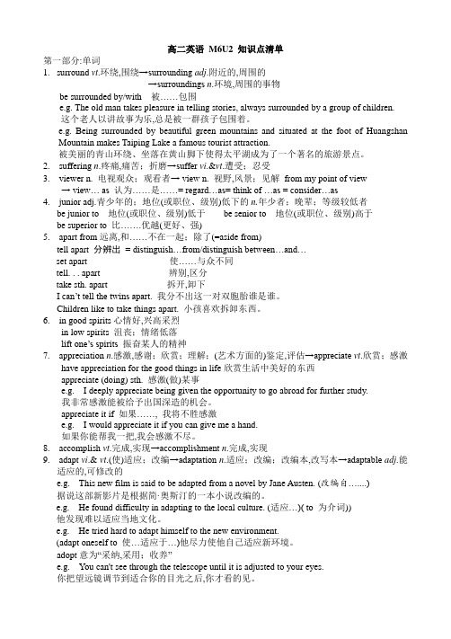 高二英语 M6U2 知识点清单知识点清单