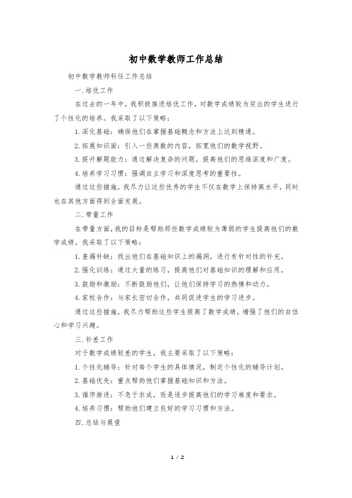 初中数学教师工作总结