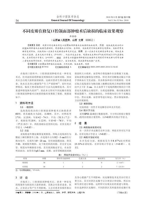 不同皮瓣在修复口腔颌面部肿瘤术后缺损的临床效果观察