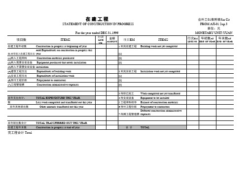 财务报表大全-8在建工程明细表(中英文对照)打印版 -